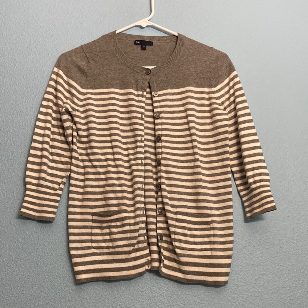 New Gap Stripe Cardigan - Gray/White